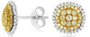 .60CT WHITE & FANCY YELLOW DIAMOND 14KT 2 TONE GOLD CLUSTER FLOWER STUD EARRINGS