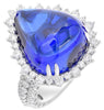 ESTATE LARGE 26.42CT DIAMOND & AAA TANZANITE 18K WHITE GOLD HALO ENGAGEMENT RING