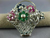 ESTATE LARGE 2.10CT DIAMOND & AAA MULTI GEM 14K WHITE GOLD FLOWER BROOCH PENDANT