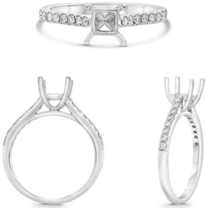 .27CT DIAMOND 14K WHITE GOLD 3D ROUND SQUARE 4 PRONG SEMI MOUNT ENGAGEMENT RING