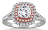 LARGE 1.5CT DIAMOND 14KT WHITE & ROSE GOLD DOUBLE HALO SQUARE ENGAGEMENT RING