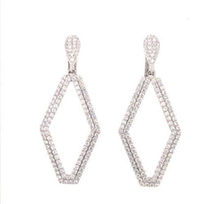 ESTATE 2.95CT DIAMOND 18KT WHITE GOLD 3D 2 ROW GEOMETRICAL FUN HANGING EARRINGS