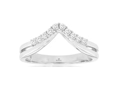 ESTATE .18CT DIAMOND 14KT WHITE GOLD 3D CLASSIC ROUND V SHAPE ANNIVERSARY RING