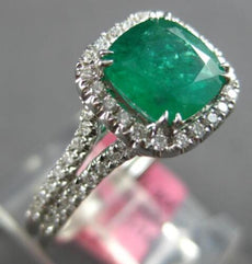 1.66CT DIAMOND & AAA EMERALD 18KT WHITE GOLD 3D CUSHION & ROUND ENGAGEMENT RING