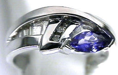 .75CT DIAMOND & AAA TANZANITE 14KT WHITE GOLD 3D MARQUISE ROUND & BAGUETTE RING