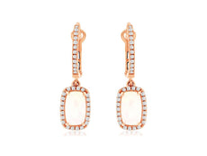 1.66CT DIAMOND & AAA OPAL 14K ROSE GOLD CUSHION & ROUND CLIP ON HANGING EARRINGS