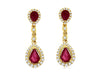 1.57CT DIAMOND & AAA RUBY 14KT YELLOW GOLD PEAR SHAPE FILIGREE HANGING EARRINGS
