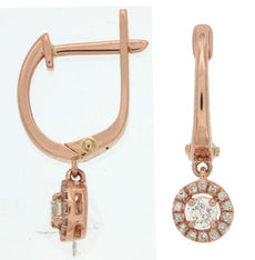 .25CT DIAMOND 14KT ROSE GOLD 3D CLASSIC SOLITARE HALO LEVERBACK HANGING EARRINGS