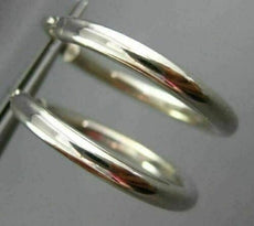 ESTATE LARGE 14KT WHITE GOLD 3D CLASSIC SHINY HANGING HOOP EARRINGS 3mm #25677