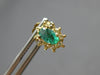 ESTATE 1.01CT DIAMOND & AAA EMERALD 14KT YELLOW GOLD FLOWER STUD EARRINGS #27586