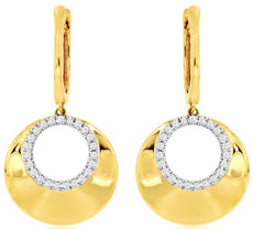 ESTATE .32CT DIAMOND 14K YELLOW GOLD 3D CIRCLE OF LIFE CIRCULAR HANGING EARRINGS