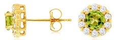 ESTATE 1.38CT DIAMOND & AAA PERIDOT 14K YELLOW GOLD CLASSIC FLOWER STUD EARRINGS