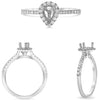 .25CT DIAMOND 14K WHITE GOLD 3D ROUND HALO PEAR SHAPE SEMI MOUNT ENGAGEMENT RING