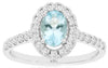 1.15CT DIAMOND & AAA AQUAMARINE 14KT WHITE GOLD 3D OVAL & ROUND HALO FLORAL RING