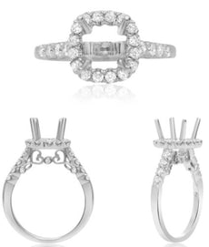 .61CT DIAMOND 14K WHITE GOLD ROUND & PRINCESS 4 PRONG SEMI MOUNT ENGAGEMENT RING