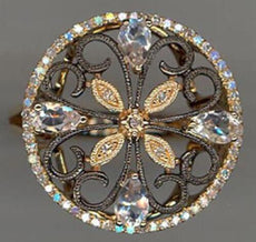 1.04CT DIAMOND & AAA WHITE TOPAZ 14KT ROSE GOLD 3D CIRCULAR FLOWER FILIGREE RING