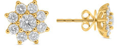 ESTATE 1.0CT DIAMOND 14KT YELLOW GOLD 3D ROUND CLASSIC FLOWER STAR STUD EARRINGS
