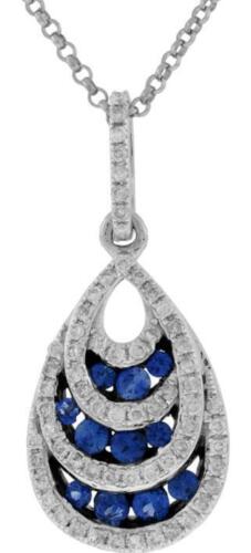 .63CT DIAMOND & AAA SAPPHIRE 14KT WHITE GOLD 3D MULTI TEAR DROP FLOATING PENDANT