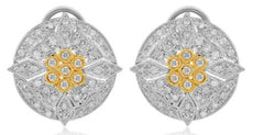 LARGE .73CT DIAMOND 14K 2 TONE GOLD CIRCULAR FLOWER CLUSTER FUN HANGING EARRINGS
