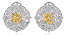 LARGE .73CT DIAMOND 14K 2 TONE GOLD CIRCULAR FLOWER CLUSTER FUN HANGING EARRINGS