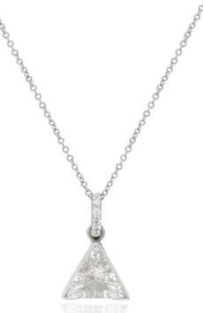1.49CT DIAMOND 14KT WHITE GOLD ROUND & TRILLION SOLITAIRE BEZEL FLOATING PENDANT