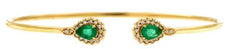 .97CT DIAMOND & AAA EMERALD 14KT YELLOW GOLD PEAR SHAPE & ROUND BANGLE BRACELET
