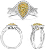 .81CT WHITE & FANCY YELLOW DIAMOND 18KT 2 TONE GOLD 3D PEAR SHAPE & ROUND RING
