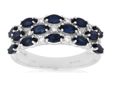 1.8CT DIAMOND & AAA SAPPHIRE 14KT WHITE GOLD 3D 3 ROW WEDDING ANNIVERSARY RING