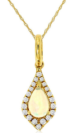 .35CT DIAMOND & AAA OPAL 14K YELLOW GOLD PEAR SHAPE & ROUND FUN FLOATING PENDANT
