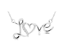 ESTATE .05CT DIAMOND 14KT WHITE GOLD 3D CLASSIC OPEN HEART LOVE NECKLACE