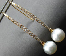 LARGE .57CT DIAMOND & AAA SOUTH SEA PEARL 18KT ROSE GOLD 3D BAR HANGING EARRINGS