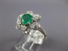 ESTATE 1.39CT DIAMOND & AAA EMERALD 14KT WHITE GOLD 3D ROUND FLOWER LOVE RING