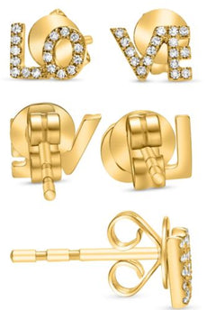 ESTATE .09CT DIAMOND 14KT YELLOW GOLD 3D ROUND CLASSIC LOVE STUD EARRINGS