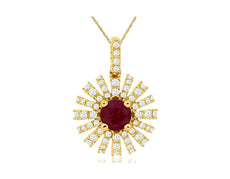 .80CT DIAMOND & AAA RUBY 14KT YELLOW GOLD FLOWER STARBURST FUN FLOATING PENDANT