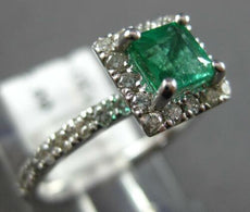 1.21CT DIAMOND & AAA EMERALD 14KT WHITE GOLD SQUARE HALO CLASSIC ENGAGEMENT RING