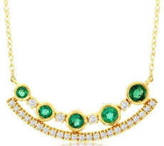 .56CT DIAMOND & AAA EMERALD 14KT YELLOW GOLD ROUND GRADUATING V SHAPE NECKLACE