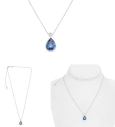 2.09CT DIAMOND & AAA SAPPHIRE 14K WHITE GOLD 3D PEAR SHAPE & ROUND LOVE NECKLACE