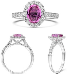 1.84CT DIAMOND & AAA PINK SAPPHIRE 18KT WHITE GOLD OVAL & ROUND ENGAGEMENT RING
