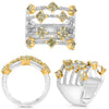 LARGE 2.64CT WHITE & FANCY YELLOW DIAMOND 18K TWO TONE GOLD CUSHION & ROUND RING