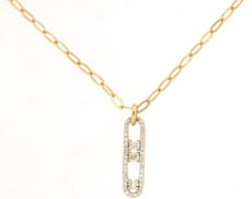 .20CT DIAMOND 14KT YELLOW GOLD ROUND PAPERCLIP PAST PRESENT FUTURE FUN NECKLACE