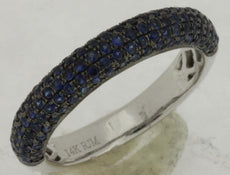 1.0CT AAA SAPPHIRE 14KT WHITE GOLD CLASSIC MULTI ROW PAVE SEMI ETERNITY FUN RING