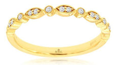 ESTATE .13CT DIAMOND 14KT YELLOW GOLD ROUND FILIGREE MULTI LEAF ANNIVERSARY RING