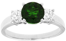 1.95CT DIAMOND & AAA RUSSALITE 14KT WHITE GOLD 3D ROUND 3 STONE ENGAGEMENT RING