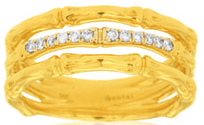 ESTATE .12CT DIAMOND 14KT YELLOW GOLD 3D CLASSIC ROUND 3 ROW BAMBOO FUN RING