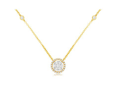 .33CT DIAMOND 14KT YELLOW GOLD 3D ROUND CLUSTER FLOWER HALO BY THE YARD NECKLACE