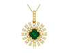 .78CT DIAMOND & AAA EMERALD 14KT YELLOW GOLD FLOWER STARBURST FLOATING PENDANT