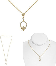 .14CT DIAMOND 14KT YELLOW GOLD 3D ROUND CIRCLE OF LIFE DOUBLE STAR FUN NECKLACE