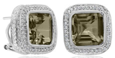 7.50CT DIAMOND & AAA SMOKY TOPAZ 14KT WHITE GOLD 3D SQUARE HALO HANGING EARRINGS
