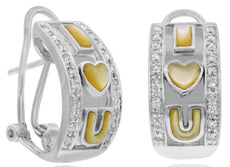 .25CT DIAMOND & AAA MOTHER OF PEARL 14KT WHITE GOLD I LOVE YOU CLIP ON EARRINGS
