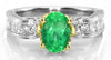 2.07CT DIAMOND & AAA EMERALD 18KT 2 TONE GOLD ROUND & PRINCESS ENGAGEMENT RING